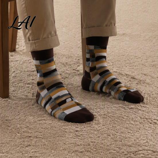Moisture Management Work Socks Men's Retro Plaid Crew Socks Thickened Combed Cotton Thermal Pattern Breathable Anti-Odor Athletic Casual for Outdoor