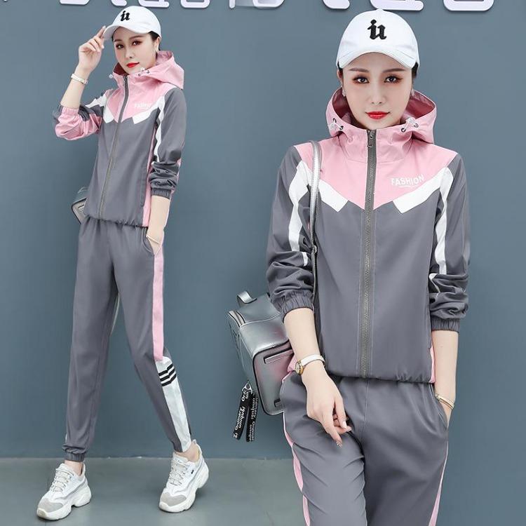 Womens Hooded Loose Comfort Two Piece Sports Suit Long Sleeve Fashion Set