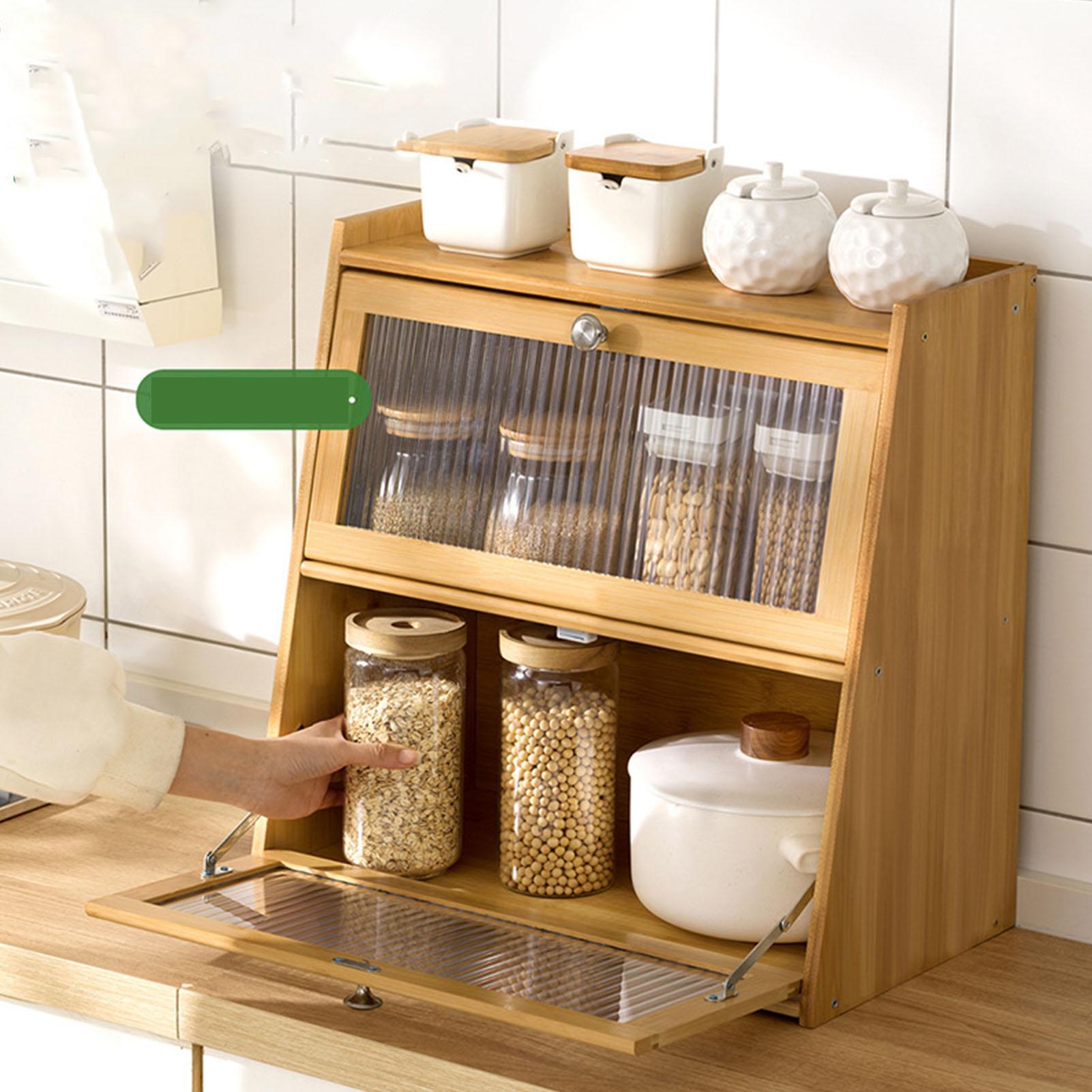 

Bamboo Spice Condiment Organizer with Door Waterproof Bamboo Countertop Storage Cabinet for Home Wood Color 3 Layer