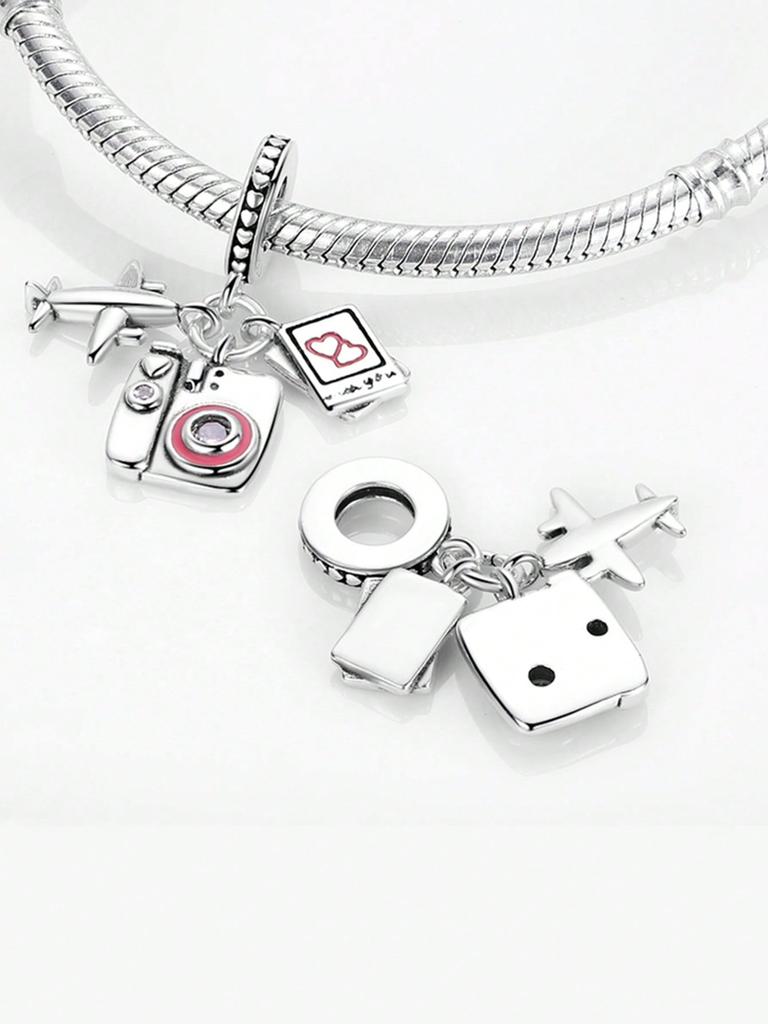 Charms Plata Travel Suitcaseair Balloon Bead Copper Plated Fit Charms Copper Original Bracelet For Jewelry Making Diy Charm