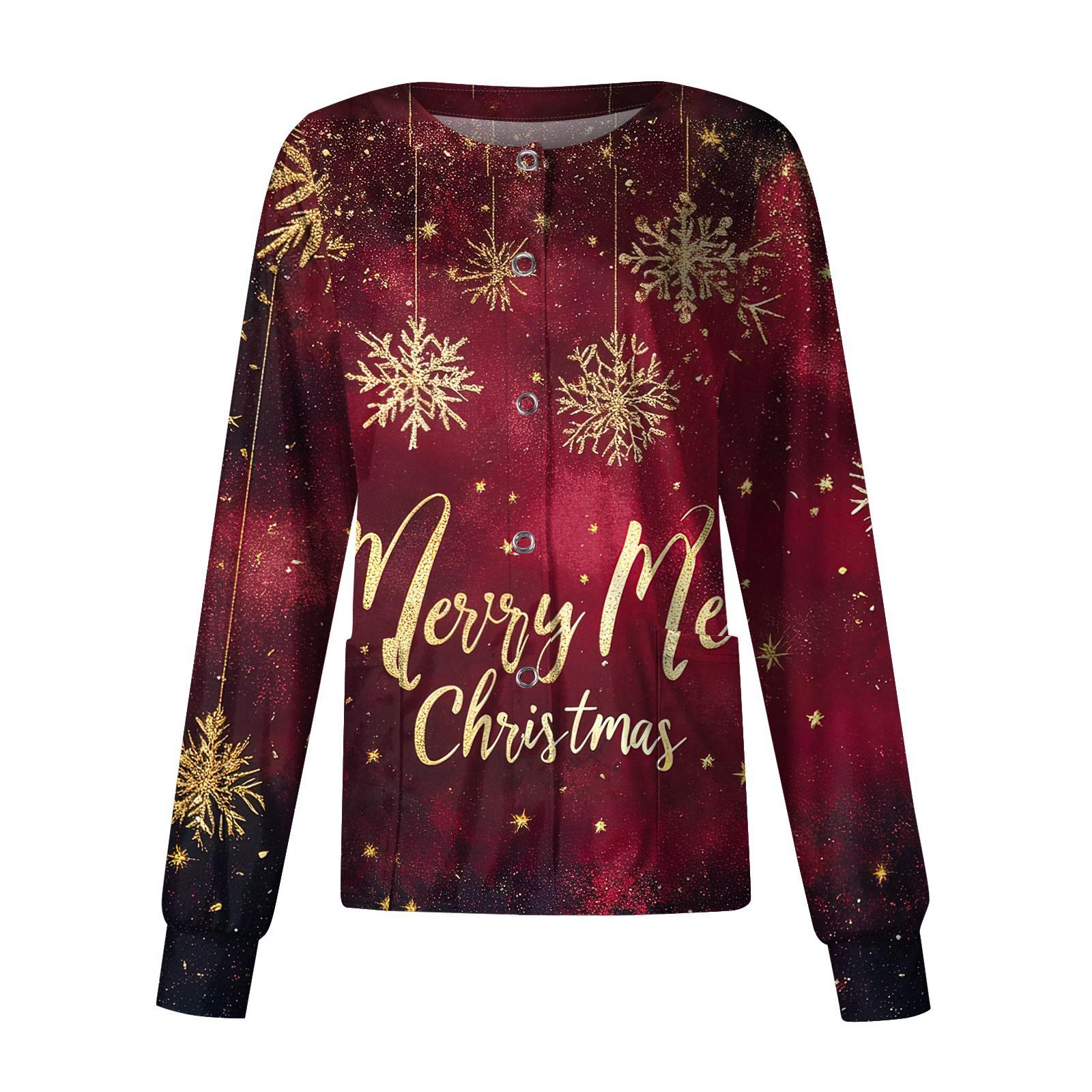 

Женский повседневный однобортный однобортный защитная одежда с рождественским принтом и длинными рукавами, кардиган, топ XL