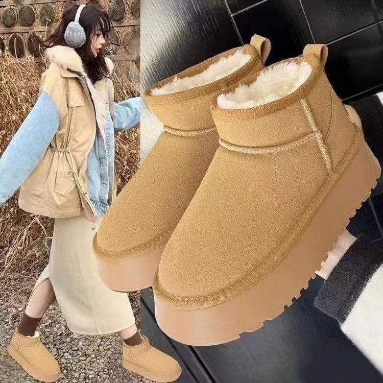 

Thick-soled low-top snow boots, comfortable and warm short boots, new winter plush cotton shoes 35 малиновый