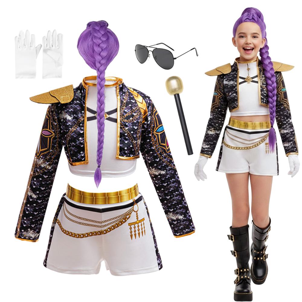 3 PCS Set Coat+Vest+Shorts Girl Cosplay Singer Clothes Performance Dress Up Uniform Children Party Show Costumes