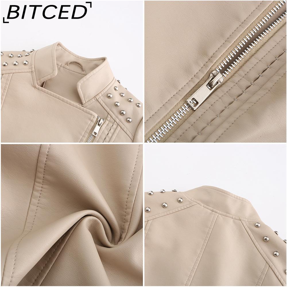 BITCED Spring/Autumn Women's Leather Jacket Slim-Fit Lightweight Short Jacket Biker Jacket
