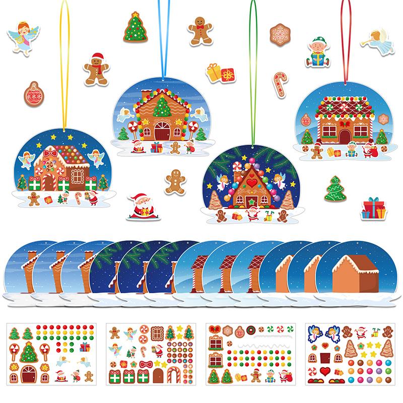24Pcs Make A Gingerbread House Stickers,Christmas Crafts For Kids Toddlers,Gingerbread House Craft Stickers,12 Finished Products StyleA