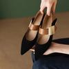 French single shoes women's spring 2025 new retro pointed flat-bottomed metal buckle color matching light mouth Mary Jane small leather shoes
