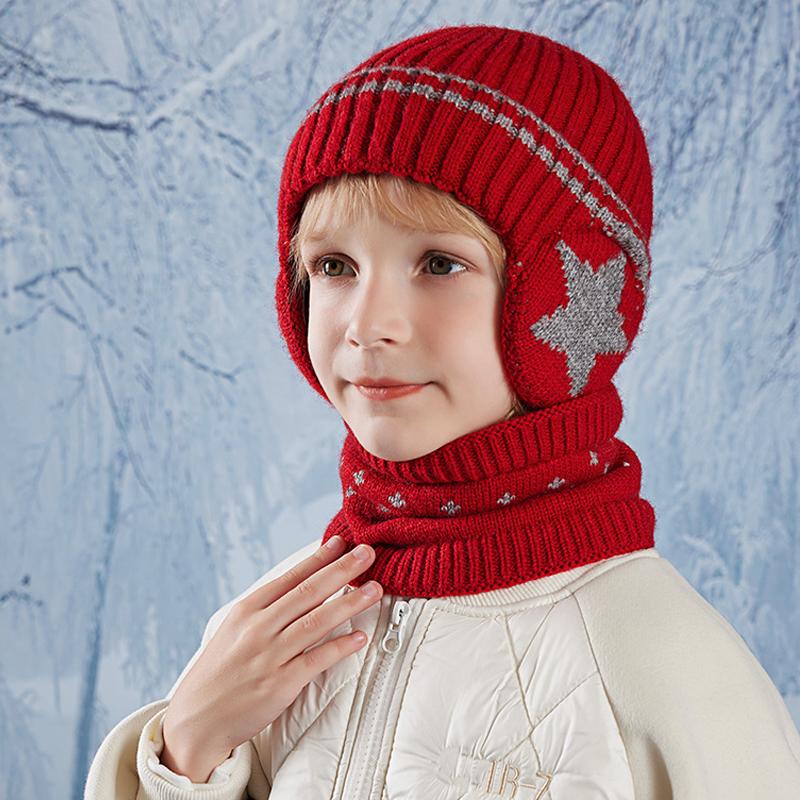 Children's Hat Scarf Suit Winter Velvet Warm Ear Protection Coldproof Knitted Wool Cap Boys Girls Pullover Cap