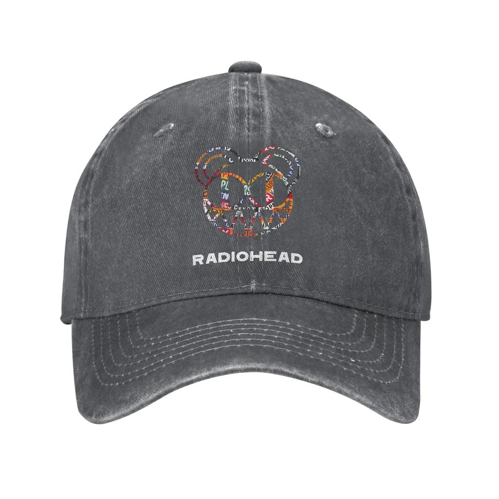Unisex Radiohead Logo Print Hat Vintage Distressed Denim Washed Rock Band Music Fans Baseball Cap Adjustable