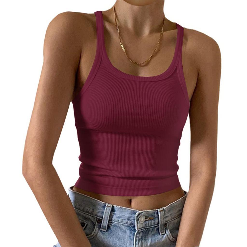 Women's Fashion Casual T-shirt Round Neck Vest Slim Bottom Solid Color Tops