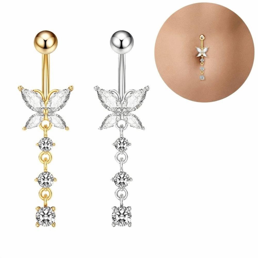 Butterfly Zircon Navel Ring Stainless Steel Belly Button Ring Body Piercing Jewelry  Gift