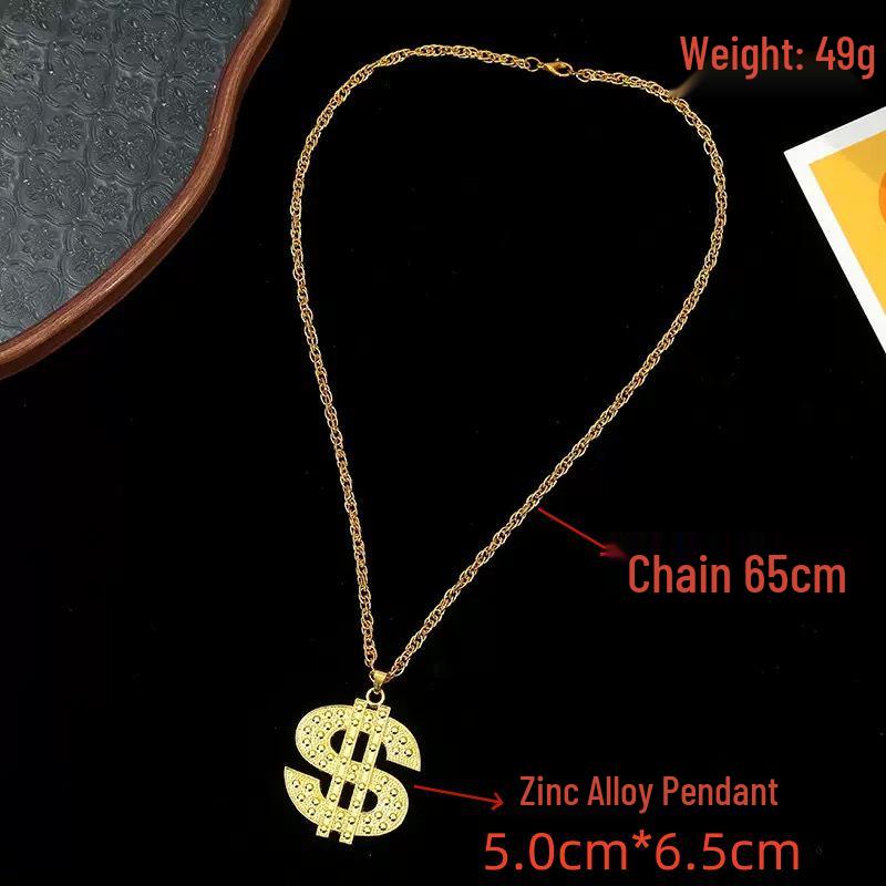 Trendy Rhinestone Dollar Sign Necklace – Hip Hop Punk Style with Creative Design