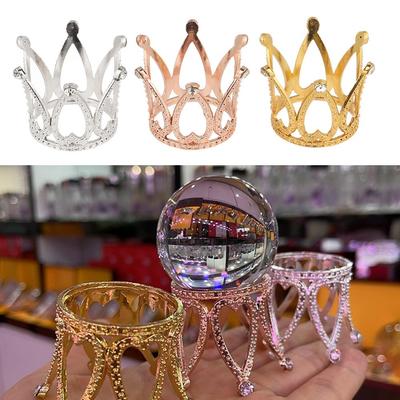 Home Office Decor Desktop Ornaments Glass Sphere Base Crown Crystal Ball Holder Rhinestone Support Metal Display Stand
