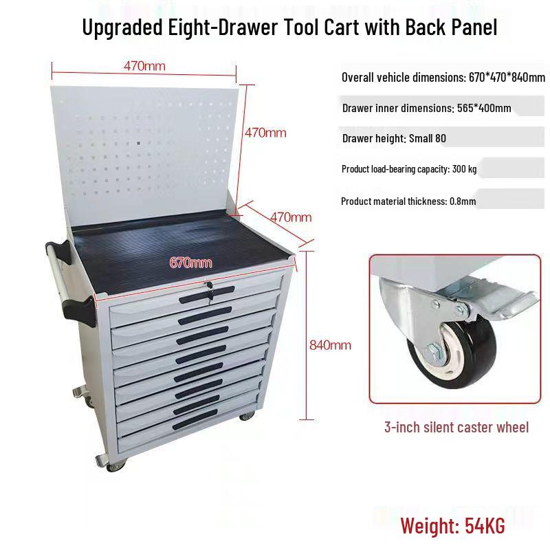 Movable Three-Layer Hand Cart: Multi-functional Auto Repair & Household Tool Box with Cabinet Door