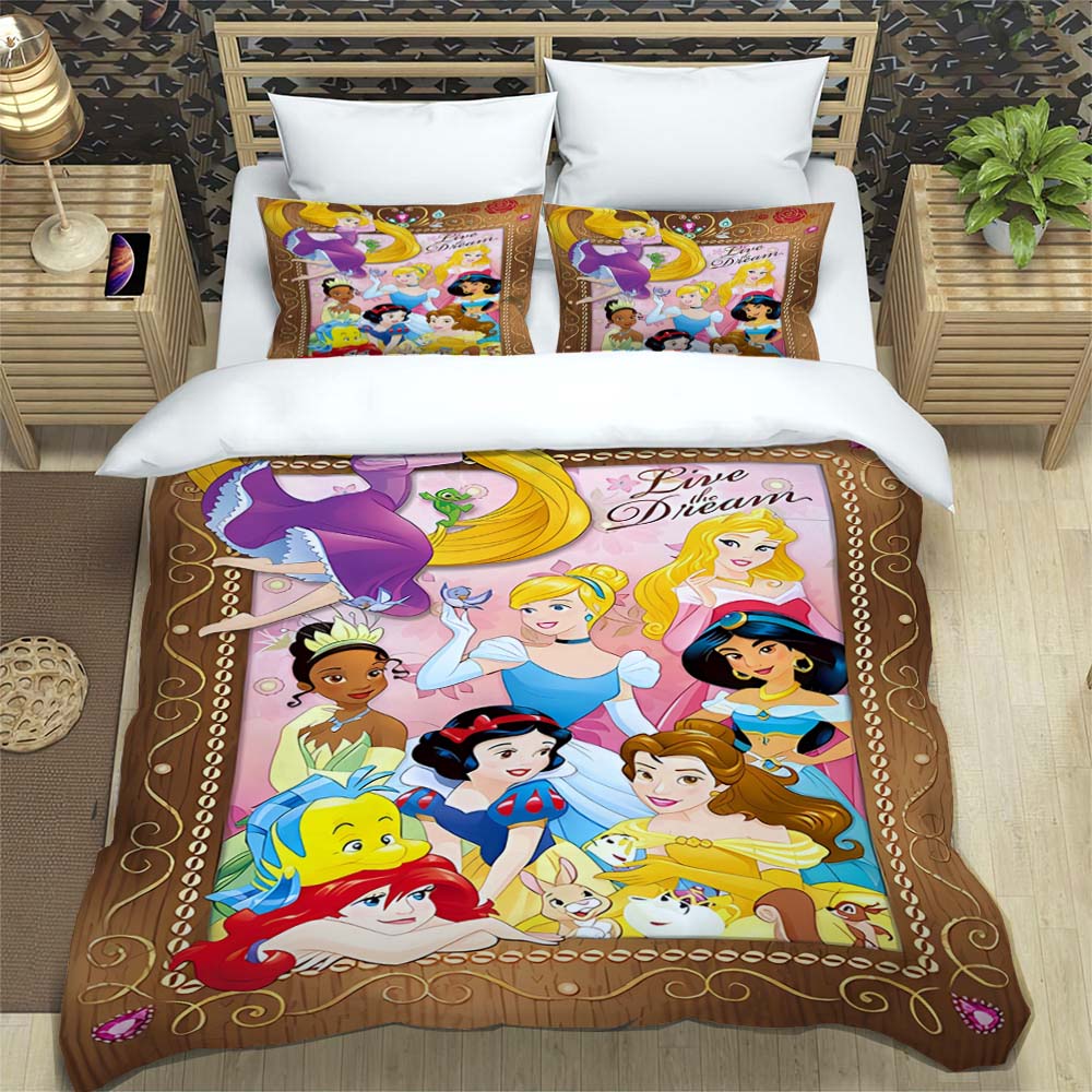 Princess series duvet cover set, 3D children's bedding three-piece set, includes 1 duvet cover and 2 pillowcases, extra large si