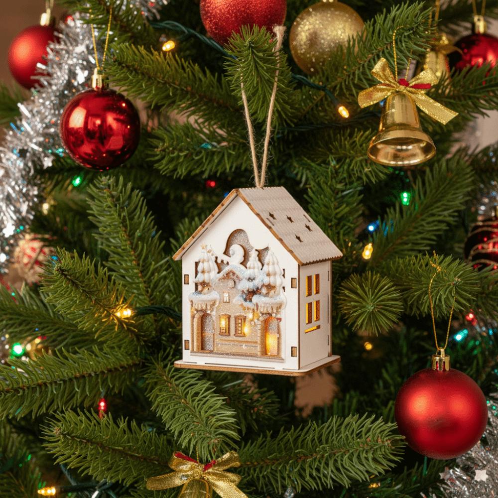 Colorful Christmas LED Light Wooden House Cute Luminous Cabin Wooden Luminous Huts Kids Gifts