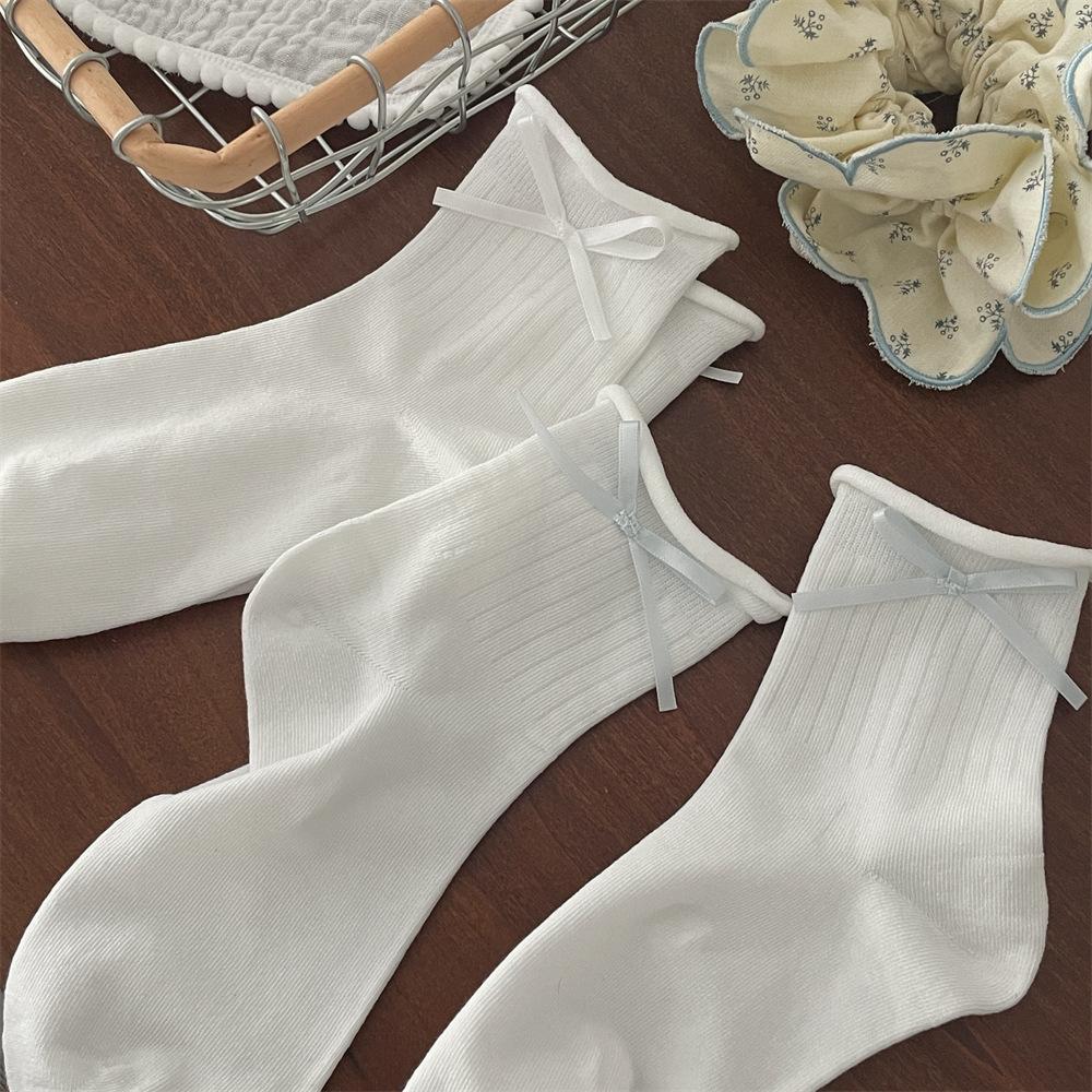 Ladies Spring and Summer New Simple Bowknot Boneless Tube Socks