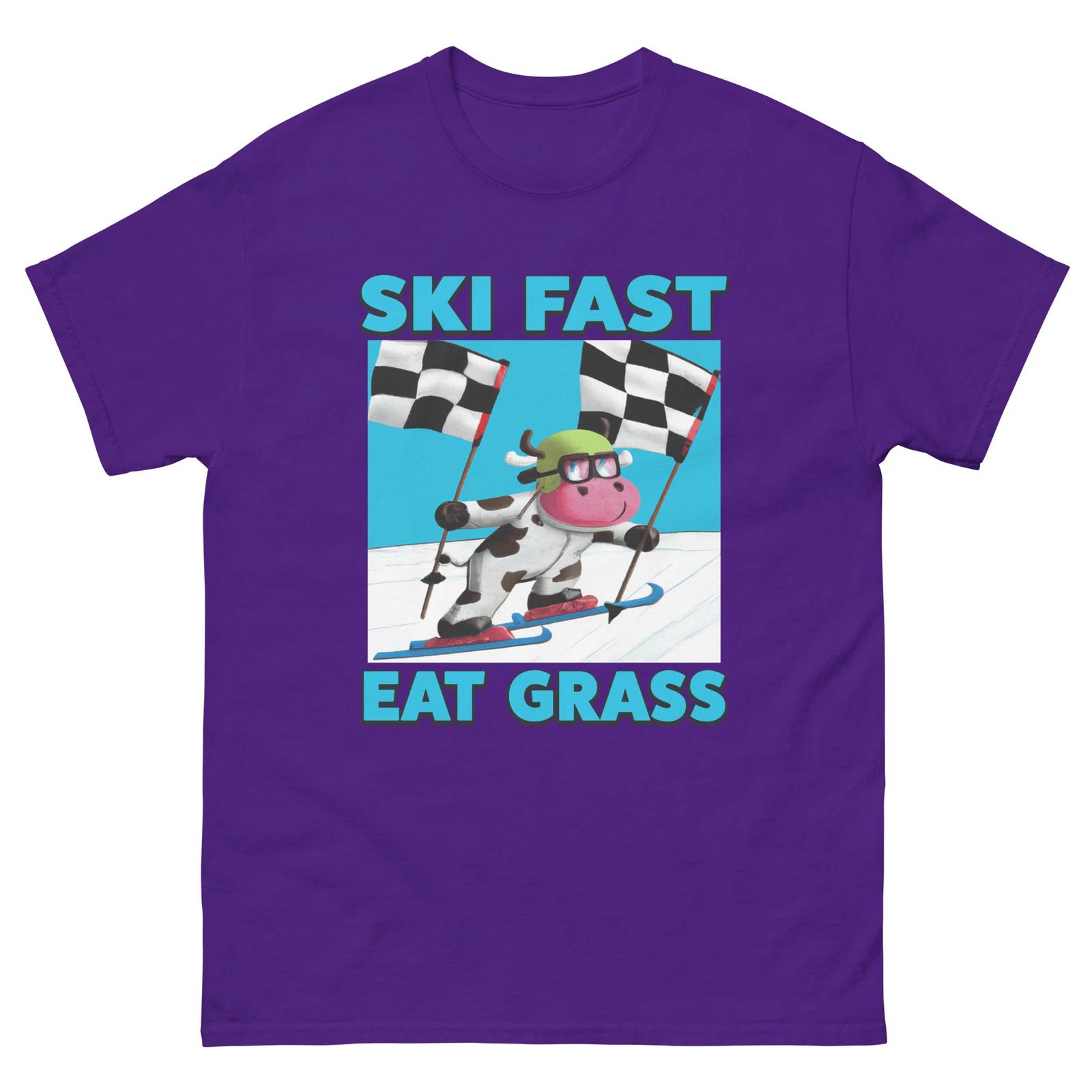 Ski Fast Eat Grass, Skiing Cow, Funny Skier, Unisex classic tee M