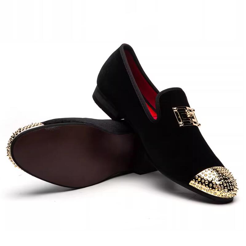 Men Big Size men Casual Shoes Design Bright Face Buckle and Gold Metal Toe Men Driving Shoes Part Flats