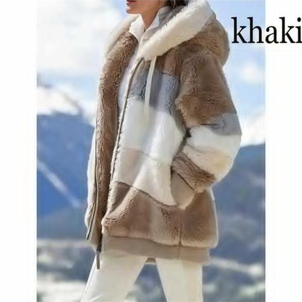 Women's Plush Jacket Winter Warm Coat  Fashion Loose Plush Multicolor Hooded Jacket