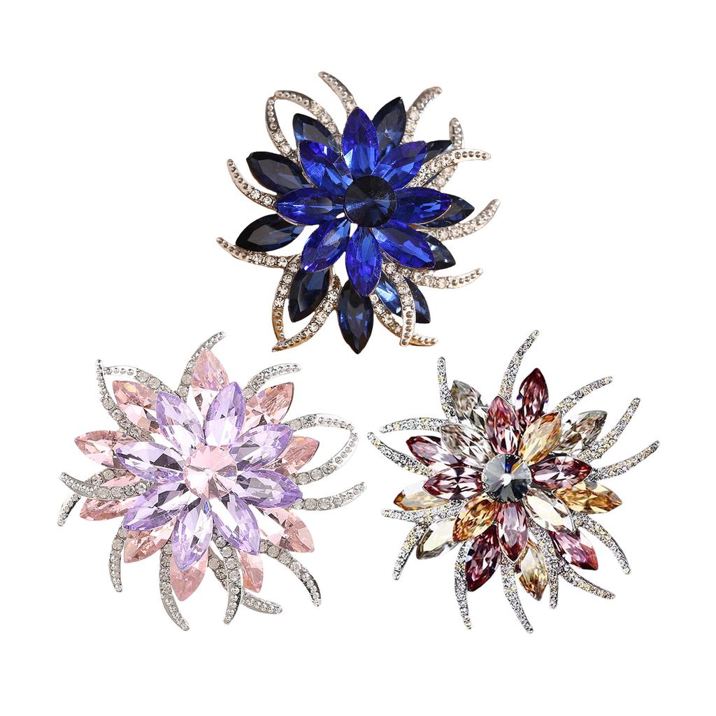 Elegant Double Layer Flower Brooch With Crystals and Florals Designs for Women Jewelry Accessories