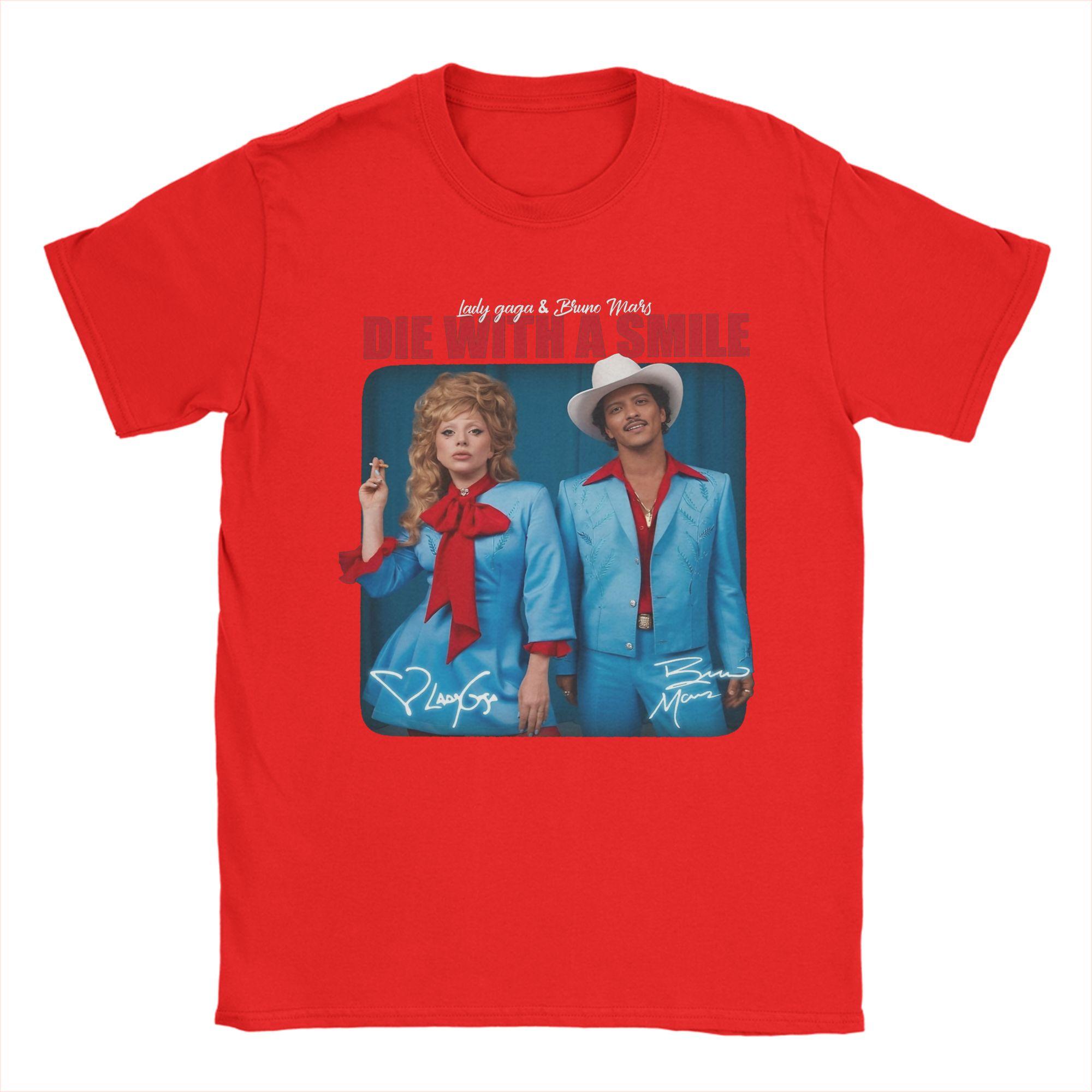 

Lady Gaga And Bruno Mars TShirts for Unisex Round Collar Pure Cotton T Shirt Mayhem Die with a Smile Short Sleeve Tee Shirt S