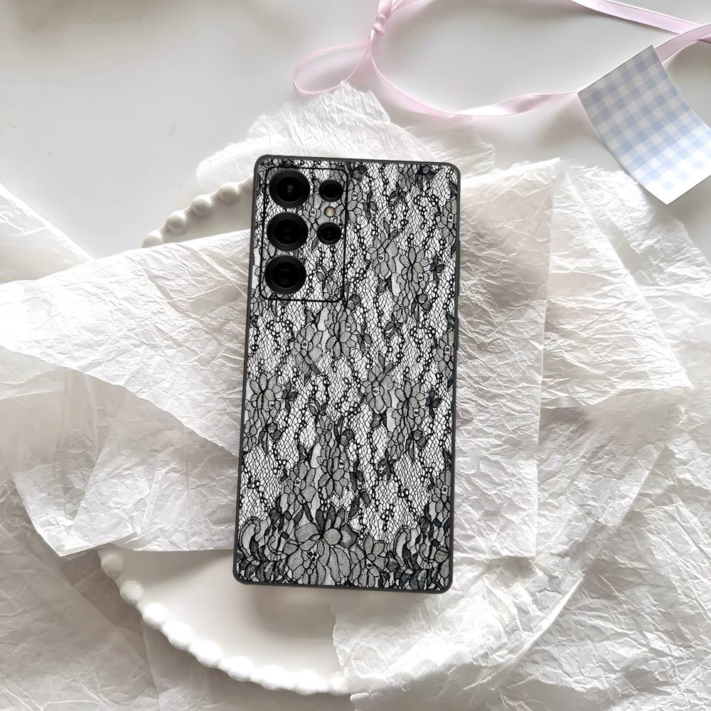 Black Lace Pattern Personalized Mobile Phone Case For Samsung S 24 Fe 25 Ultra Plus 20 Lite 21 30 22 23 24 22 Ultra 5G Fundas