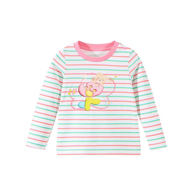 Classic Teddy Girls' Striped Cotton Long-Sleeve T-Shirt