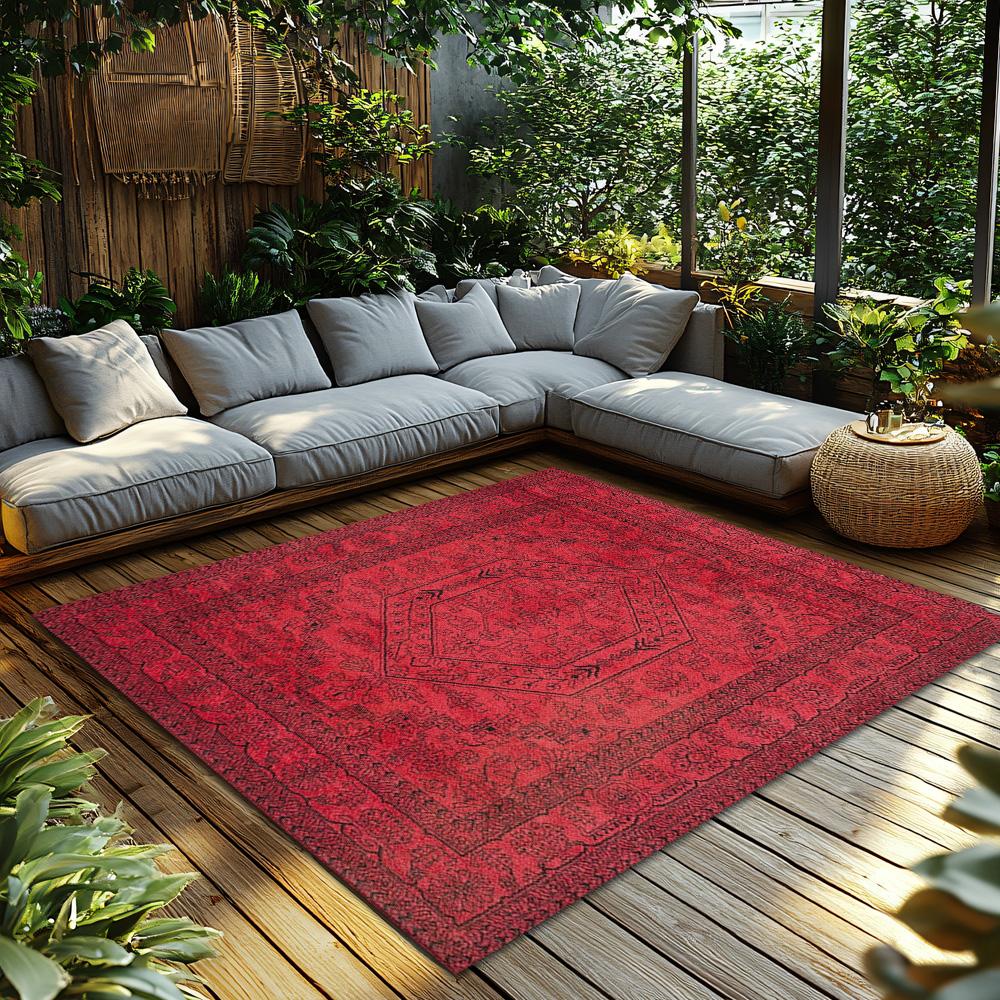 Red Bohemian Area Rug, Ethnic Pattern Non-Slip Carpet, Cozy Living Room Mat for Natural Home Decor