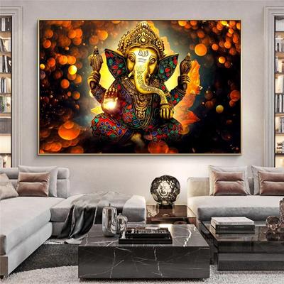 Ganesha-Götter-Leinwandgemälde an der Wand, klassische Hindu-Götter-Wandkunst, Poster, Hinduismus, dekorative Bilder, Heimdekoration, Hintergrund-Wanddekoration