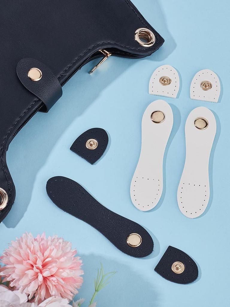4 Sets 2 Colors Imitation Leather Sew On Purse Lock with Snap Button, Mixed Color, 3.2~10.8x2.6~2.65x0.15cm, Hole: 1.6mm, 2sets/color