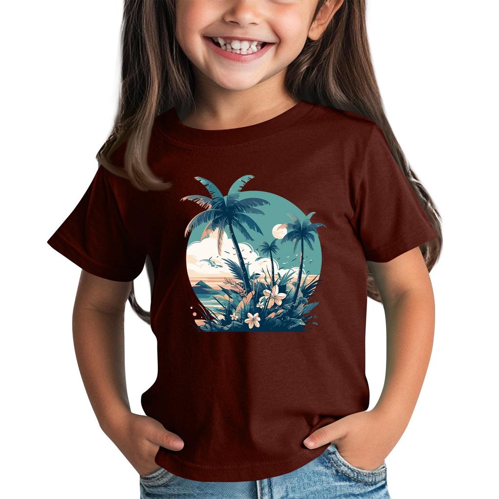 Kindermode Täglich Bedrucktes Rundhals Kurzarm Lässiges T-Shirt Top