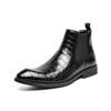 Crocodile Print Chelsea Men 'S Boots Breathable Short Boots Fashion Pointed Martin Boots Trend Hair Stylist High Top Leather Shoes