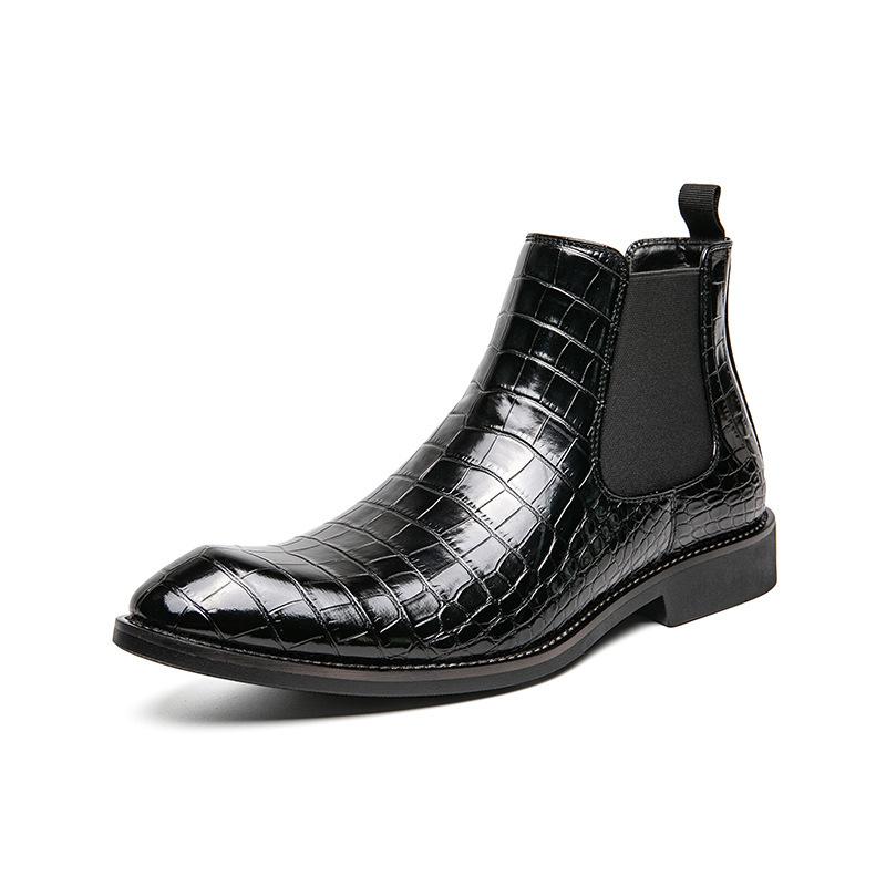 Crocodile Print Chelsea Men 'S Boots Breathable Short Boots Fashion Pointed Martin Boots Trend Hair Stylist High Top Leather Shoes