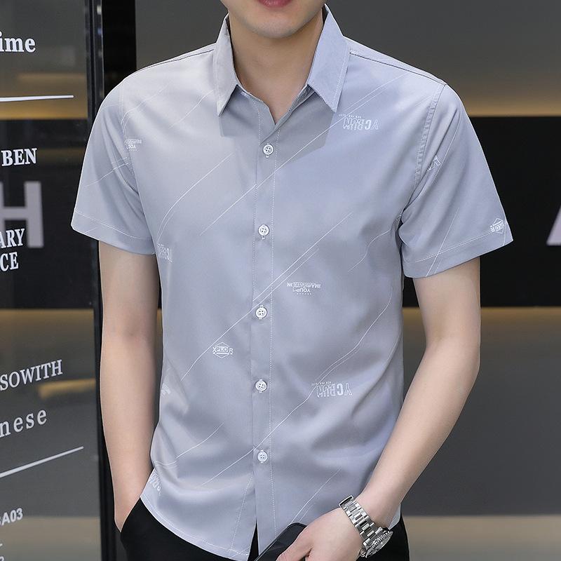 Sommertrend herre kortermet issilkeskjorte kortermet tynn bluse kjekk skjorte herremote allsidig skjorte
