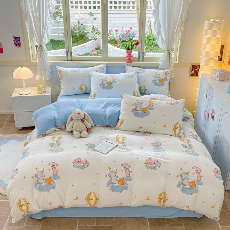 Girl Heart Fresh Small Floral Bedding Four-piece Set Washed Cotton Dormitory Bed Single Three-piece Set