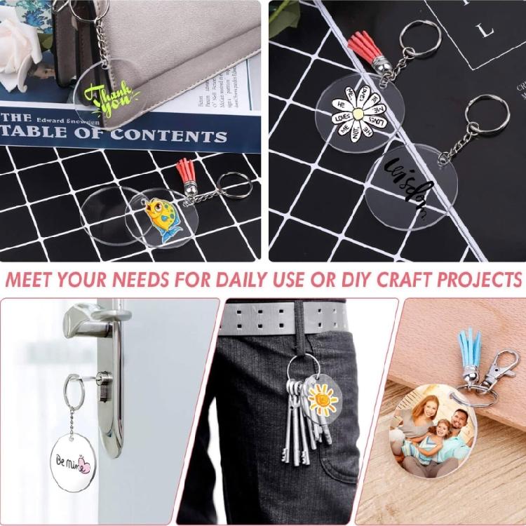 200Pcs Acrylic Keychain Blank Round-shaped Ornaments Small Gift Keychain Bulk