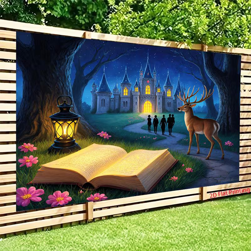 2D Fantasy Bedroom Decor Tapestry Enchanted Night Castle Themed Wall Hanging