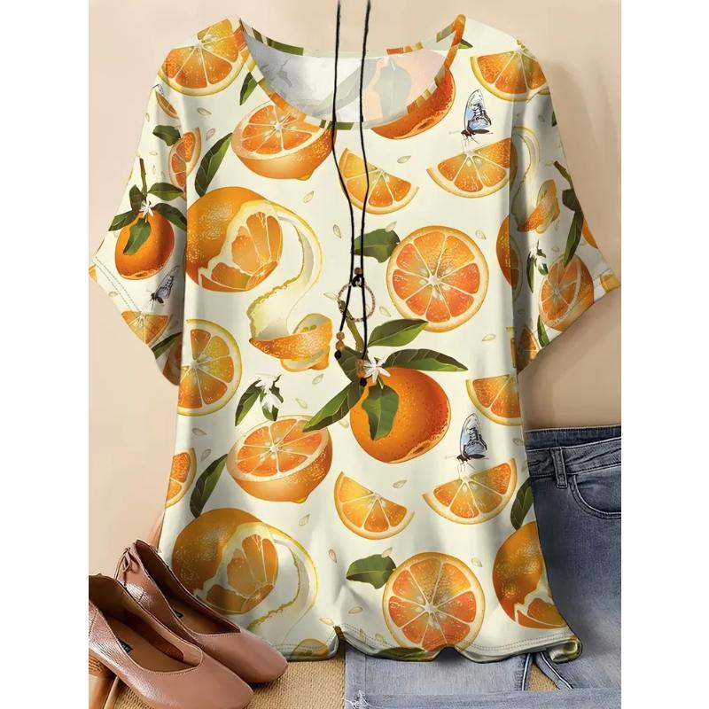 Fashion Women's Crew Neck Short Sleeve 3D Casual Color Printing Casual Short Sleeve Crew Neck T-Shirt
