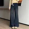 Dark Blue Flared Jeans for Women, New Summer Style for Plus-Size Girls, High-Waisted, Slimming, Pear-Shaped Body, Straight-Leg Flared Pants