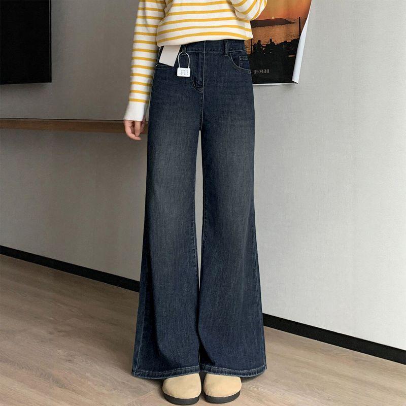 

Dark Blue Flared Jeans for Women, New Spring Style, High-Waisted, Slimming, Pear-Shaped Body, Straight-Leg Flared Pants Blue Gray Regular 4XL(Suggestion 90-100kg)
