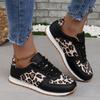 New thick-soled low-top lace-up leopard print sneakers women's large-size splicing casual shoes