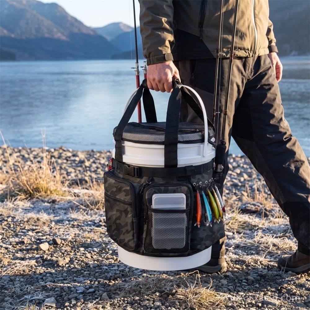 Camouflage Fishing Bucket Organizer Multi-Pocket Bucket Gear Bag Bucket Tool Bag  Outdoor Fishing