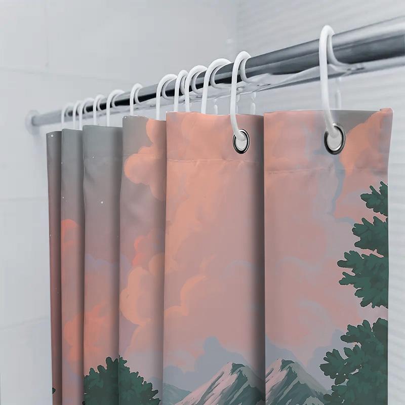 Mountain Forest Shower Curtain Nature Landscape Scenic Backdrop Artistic Bathroom Decor Rustic Home Decor Wall Hanging Tapestry