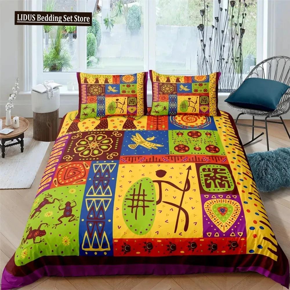 

African Ethnic Beding Set Orange Bohemian Style Soft Duvet Cover King Quen Vintage Woman Polyester Warm Comforter Cover For Tens Adult Peoples 100*200cm Single