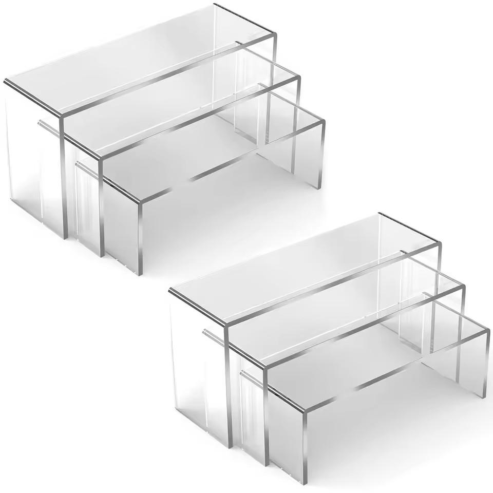 Acrylic Display Risers,Clear Rectangular Tabletop Display Stand for Amiibo Funko POP Figures,Collectibles Jewelry Food Cupcake