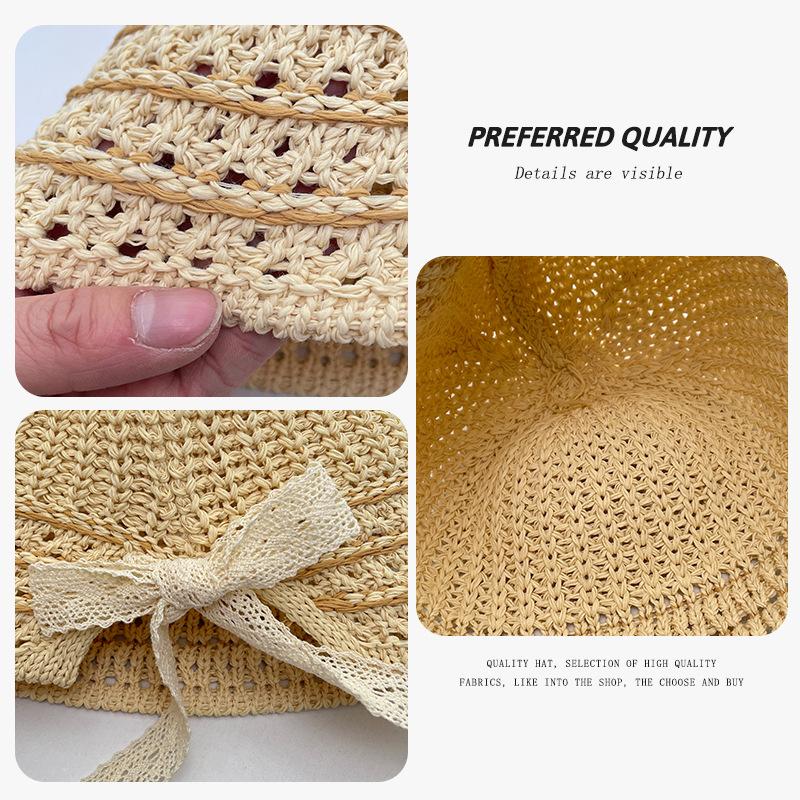 Knitted fisherman's hat children's breathable hollow sun hat spring and summer face small casual versatile beach basin hat