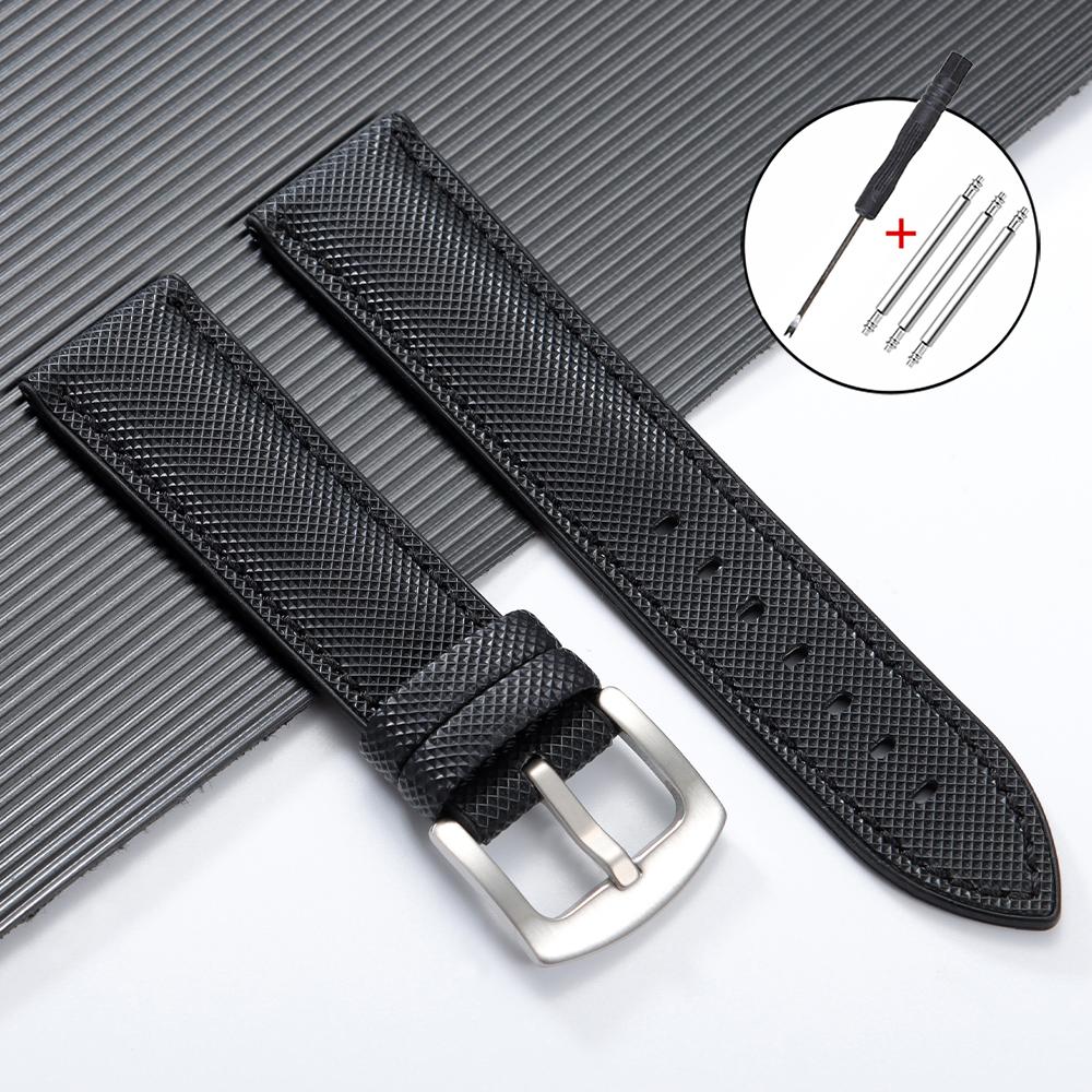 20mm 22mm 24mm Premium Silicone Watch Band Silver Buckle Waterproof Soft Rubber Strap Stitching Belt Replacement Universal Watch