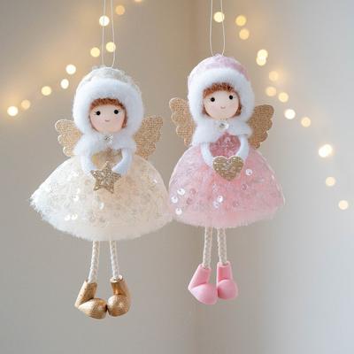 Cute Christmas Girl Pendant White Mesh Girl Hanging Ornament Tulle Dress Shiny Golden Wings Christmas Tree Decorations
