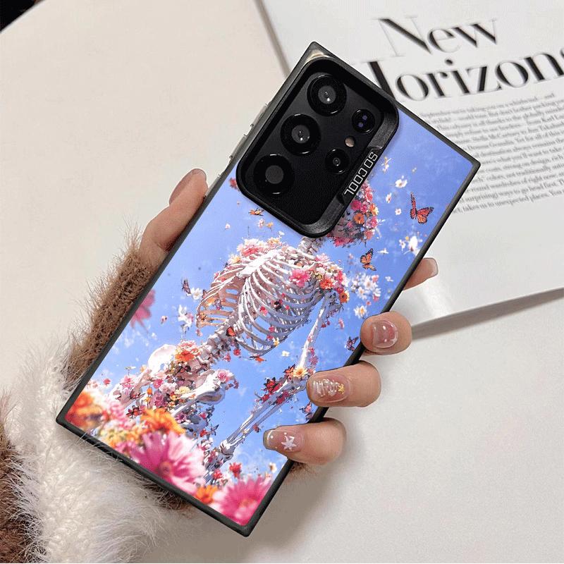 Floral Skull Flower Skeleton Shockproof Phone Case for Samsung Galaxy S26 Edge S25 Ultra S24 FE S23 Plus S21 Cover Anti Fall Fun