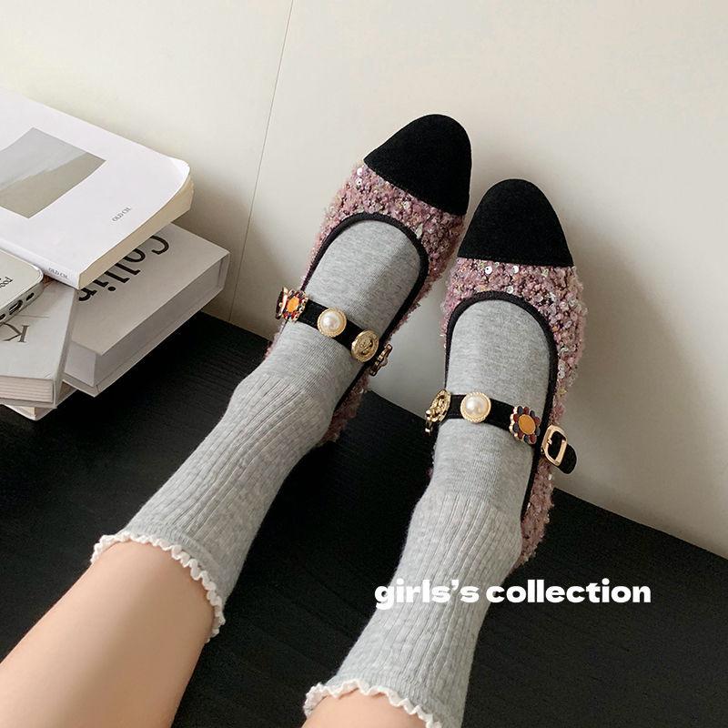Xiaoxiangfeng fashionable and simple color matching light mouth single shoes high-end jewelry chain with small leather shoes with skirt shoes